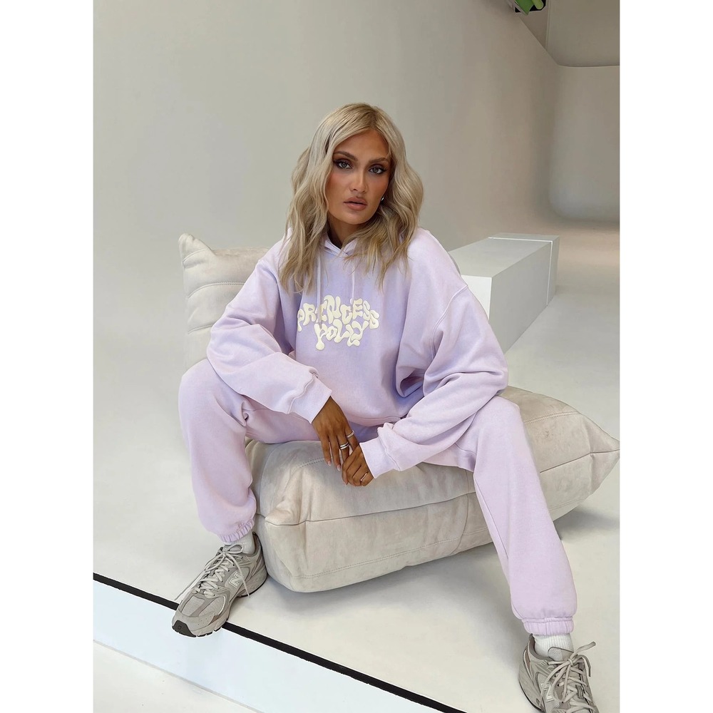 Princess Polly Hoodie & Sweatpants Set Lilac Puff Print Tracksuit Women's US 4